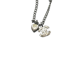CHANEL シャネル ネックレス ハート ココマーク 05P刻印 アクセサリー メタル ラインストーン シルバー 美品 中古 4c073927