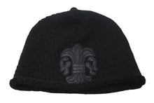 Load image into Gallery viewer, CHROME HEARTS クロムハーツ BSフレア レザーパッチ ニットキャップ ビーニー フレアボール カシミヤ ブラック 美品 中古 4c073946