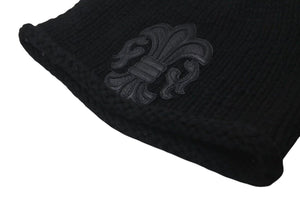 CHROME HEARTS クロムハーツ BSフレア レザーパッチ ニットキャップ ビーニー フレアボール カシミヤ ブラック 美品 中古 4c073946