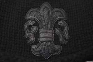 CHROME HEARTS クロムハーツ BSフレア レザーパッチ ニットキャップ ビーニー フレアボール カシミヤ ブラック 美品 中古 4c073946