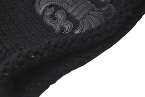 CHROME HEARTS クロムハーツ BSフレア レザーパッチ ニットキャップ ビーニー フレアボール カシミヤ ブラック 美品 中古 4c073946