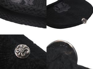 CHROME HEARTS クロムハーツ BSフレア レザーパッチ ニットキャップ ビーニー フレアボール カシミヤ ブラック 美品 中古 4c073946