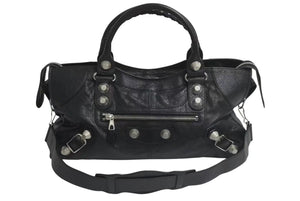 BALENCIAGA バレンシアガ ザジャイアントパートタイム エディターズバック 2WAYバッグ 173082 ブラック シルバー金具 美品 中古 4c073954