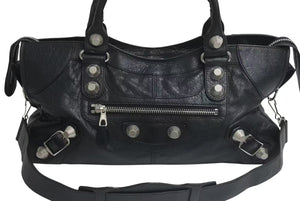 BALENCIAGA バレンシアガ ザジャイアントパートタイム エディターズバック 2WAYバッグ 173082 ブラック シルバー金具 美品 中古 4c073954