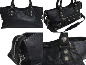 BALENCIAGA バレンシアガ ザジャイアントパートタイム エディターズバック 2WAYバッグ 173082 ブラック シルバー金具 美品 中古 4c073954