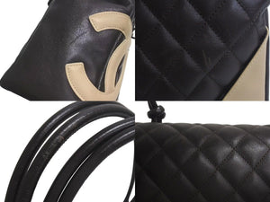 CHANEL シャネル カンボンライン ショルダーバッグ ココマーク 9番台 カーフスキン ブラウン ベージュ シルバー金具 美品 中古 4c073958