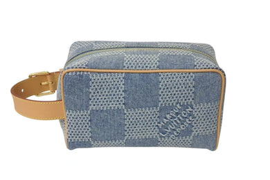 新品同様 LOUIS VUITTON ルイヴィトン ロッカードップキット ハンドバッグ N40753 ダミエデニム ブルー ブラウン ゴールド 中古 4c073960