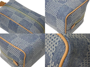 新品同様 LOUIS VUITTON ルイヴィトン ロッカードップキット ハンドバッグ N40753 ダミエデニム ブルー ブラウン ゴールド 中古 4c073960