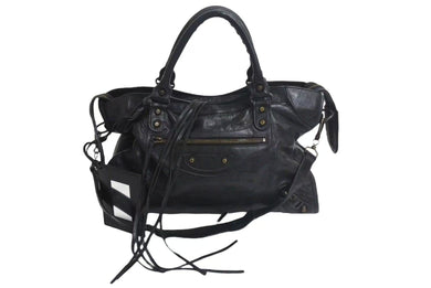BALENCIAGA バレンシアガ LeCity ザシティ トートバッグ ハンドバッグ レザー ブラック アンティークゴールド金具 美品 中古 4c073966