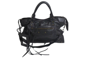 BALENCIAGA バレンシアガ LeCity ザシティ トートバッグ ハンドバッグ レザー ブラック アンティークゴールド金具 美品 中古 4c073966