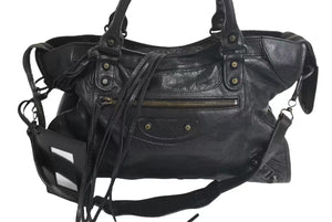 BALENCIAGA バレンシアガ LeCity ザシティ トートバッグ ハンドバッグ レザー ブラック アンティークゴールド金具 美品 中古 4c073966