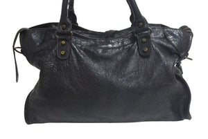 BALENCIAGA バレンシアガ LeCity ザシティ トートバッグ ハンドバッグ レザー ブラック アンティークゴールド金具 美品 中古 4c073966