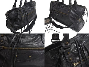 BALENCIAGA バレンシアガ LeCity ザシティ トートバッグ ハンドバッグ レザー ブラック アンティークゴールド金具 美品 中古 4c073966
