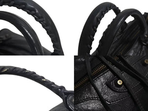 BALENCIAGA バレンシアガ LeCity ザシティ トートバッグ ハンドバッグ レザー ブラック アンティークゴールド金具 美品 中古 4c073966
