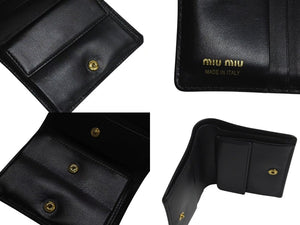 MIU MIU ミュウミュウ マテラッセ 二つ折り財布 ロゴ イタリア製 レザー メタル ブラック ゴールド金具 美品 中古 4c073970