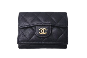 CHANEL シャネル 三つ折り財布 クラシックスモールフラップ ココマーク AP0230 マトラッセ ラムスキン ブラック 美品 中古 4c073972