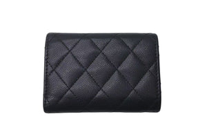 CHANEL シャネル 三つ折り財布 クラシックスモールフラップ ココマーク AP0230 マトラッセ ラムスキン ブラック 美品 中古 4c073972