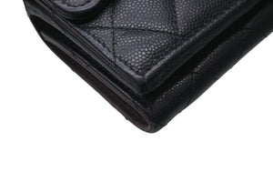 CHANEL シャネル 三つ折り財布 クラシックスモールフラップ ココマーク AP0230 マトラッセ ラムスキン ブラック 美品 中古 4c073972