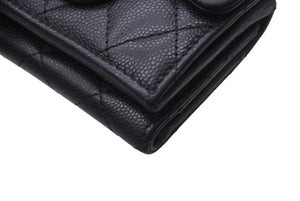 CHANEL シャネル 三つ折り財布 クラシックスモールフラップ ココマーク AP0230 マトラッセ ラムスキン ブラック 美品 中古 4c073972