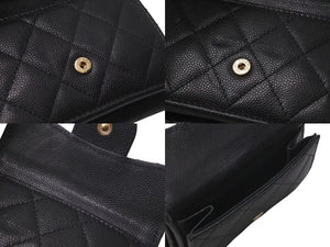 CHANEL シャネル 三つ折り財布 クラシックスモールフラップ ココマーク AP0230 マトラッセ ラムスキン ブラック 美品 中古 4c073972