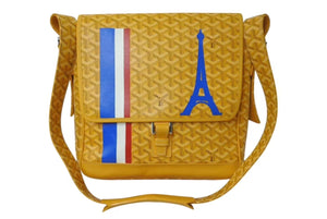 極美品 GOYARD ゴヤール グランブルーMM ショルダーバッグ キャンバス カーフスキン イエロー PARIS 中古 4c073988