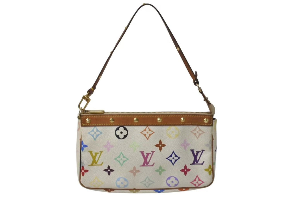 LOUIS VUITTON ルイヴィトン モノグラム マルチカラー ポシェット アクセソワール アクセサリーポーチ M92649 村上隆 ホワイト 中古 4c073995
