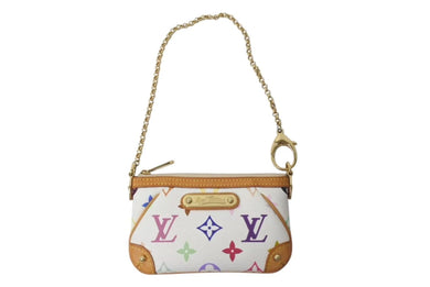 LOUIS VUITTON ルイヴィトン ポシェット ミラPM ポーチ M60098 モノグラム マルチカラー ホワイト 村上隆 ゴールド金具 美品 中古 4c073996