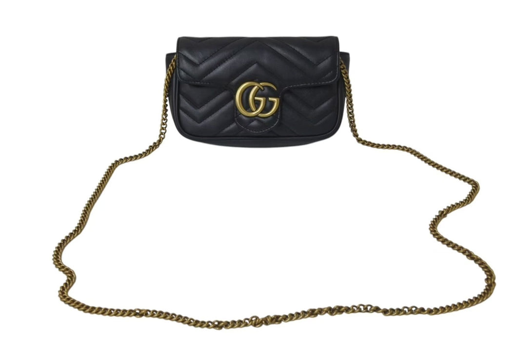 GUCCI グッチ GGマーモント ショルダーバッグ ミニバッグ 476433 レザー ブラック アンティークゴールド金具 美品 中古 4c074102