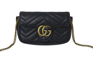 GUCCI グッチ GGマーモント ショルダーバッグ ミニバッグ 476433 レザー ブラック アンティークゴールド金具 美品 中古 4c074102