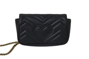 GUCCI グッチ GGマーモント ショルダーバッグ ミニバッグ 476433 レザー ブラック アンティークゴールド金具 美品 中古 4c074102