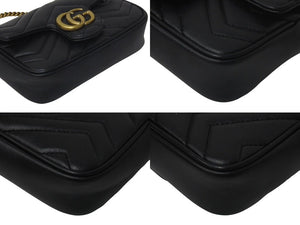 GUCCI グッチ GGマーモント ショルダーバッグ ミニバッグ 476433 レザー ブラック アンティークゴールド金具 美品 中古 4c074102