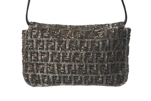 極美品 FENDI フェンディ マンマバケット ショルダーバッグ ズッキーノ ウールビーズサテン ワンブラウンブラック中古 4c074109 