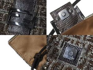 極美品 FENDI フェンディ マンマバケット ショルダーバッグ ズッキーノ ウールビーズサテン ワンブラウンブラック中古 4c074109 