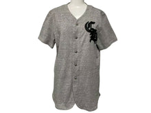 Load image into Gallery viewer, CHROME HEARTS クロムハーツ ベースボールシャツ サイズS クロスボールボタン レザーロゴパッチ グレー シルバー925 美品 中古 4c074111