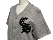 Load image into Gallery viewer, CHROME HEARTS クロムハーツ ベースボールシャツ サイズS クロスボールボタン レザーロゴパッチ グレー シルバー925 美品 中古 4c074111