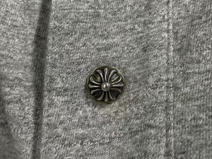 CHROME HEARTS クロムハーツ ベースボールシャツ サイズS クロスボールボタン レザーロゴパッチ グレー シルバー925 美品 中古 4c074111