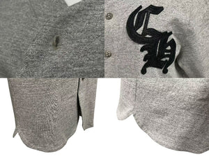 CHROME HEARTS クロムハーツ ベースボールシャツ サイズS クロスボールボタン レザーロゴパッチ グレー シルバー925 美品 中古 4c074111