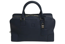 Load image into Gallery viewer, 極美品 LOEWE ロエベ アマソナ36 ハンドバッグ ショルダーバッグ アナグラム ネイビー レザー シルバー金具 中古 4c074112