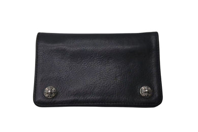 CHROME HEARTS クロムハーツ 1ジップクロスボタンレザーウォレット 二つ折り財布 レザー シルバー925 ブラック 美品 中古 4c074113