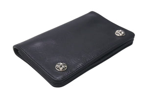 CHROME HEARTS クロムハーツ 1ジップクロスボタンレザーウォレット 二つ折り財布 レザー シルバー925 ブラック 美品 中古 4c074113