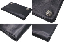 Load image into Gallery viewer, CHROME HEARTS クロムハーツ 1ジップクロスボタンレザーウォレット 二つ折り財布 レザー シルバー925 ブラック 美品 中古 4c074113