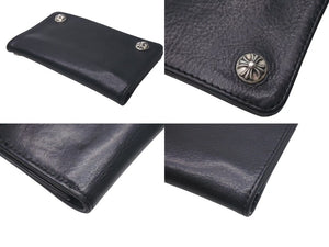 CHROME HEARTS クロムハーツ 1ジップクロスボタンレザーウォレット 二つ折り財布 レザー シルバー925 ブラック 美品 中古 4c074113