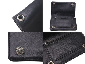 CHROME HEARTS クロムハーツ 1ジップクロスボタンレザーウォレット 二つ折り財布 レザー シルバー925 ブラック 美品 中古 4c074113