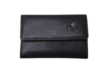 CHANEL シャネル カードケース ココマーク カメリア 15番台 イタリア製 レザー ブラック シルバー金具 美品 中古 4c074124