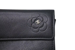 CHANEL シャネル カードケース ココマーク カメリア 15番台 イタリア製 レザー ブラック シルバー金具 美品 中古 4c074124
