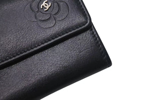 CHANEL シャネル カードケース ココマーク カメリア 15番台 イタリア製 レザー ブラック シルバー金具 美品 中古 4c074124