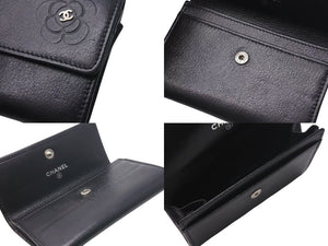 CHANEL シャネル カードケース ココマーク カメリア 15番台 イタリア製 レザー ブラック シルバー金具 美品 中古 4c074124