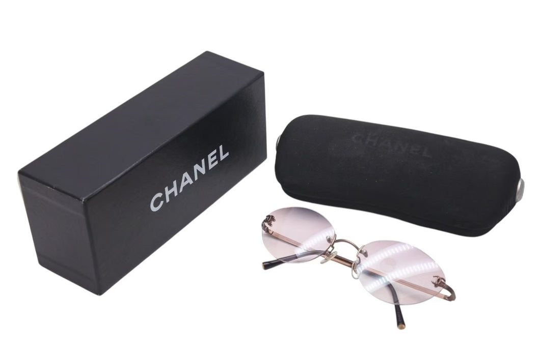 新品同様 CHANEL シャネル ココマーク サングラス メガネ アイウェア イタリア製 メタル ピンクゴールド金具 ピンク 中古 4c074127