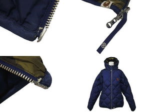 A BATHING APE アベイシングエイプ リバーシブルダウンジャケット サイズL キルティング カモフラ柄 カーキ ネイビー 良品 中古 4c074140 
