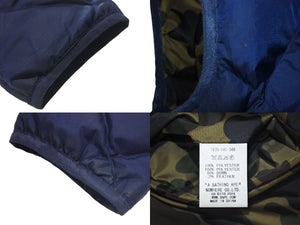 A BATHING APE アベイシングエイプ リバーシブルダウンジャケット サイズL キルティング カモフラ柄 カーキ ネイビー 良品 中古 4c074140 